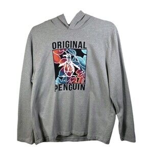 Original Penguin Men's XXL Grey Logo Print Pullover Hoodie